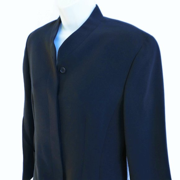 Designer Emanuel Ungaro Blazer Quality Suiting Hidden Buttons Navy Band Collar 6